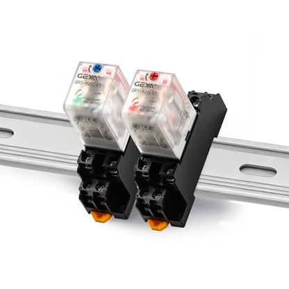 2PCS Electromagnetic Power Relay, 8-Pin DC 24V 10Amp DPDT Relay,LED Indicator, GR5-Y2CLGT with Socket Base and DIN Rail - size: 24VDC-2pcs