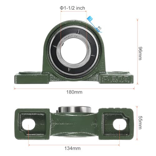 uxcell 2pcs UCP208-24 Pillow Block Bearings 1-1/2 inch Bore Self Alignment, Solid Cast Iron Base Mounted Chrome Steel Bearings - size: UCP208-24