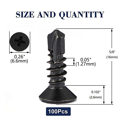 #6 x 5/8" Sheet Metal Screws 100Pcs 410 Stainless Steel Flat Head Fast Self Tapping Screws Black Oxide by SG TZH - size: #6 x 5/8"