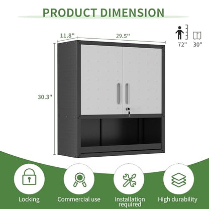 Garage Wall Cabinet with 2 Locking Doors Metal Storage Cabinet - color: Black/Gray, style: 2 doors wall cabinet