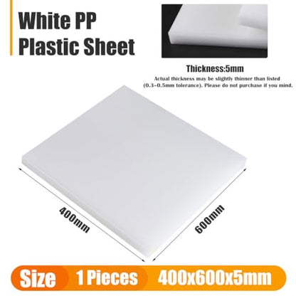 Polypropylene Sheet Rigid Plastic Board, Engineering Plastic Sheet Lightweight PP Panel for Cutting Board, DIY, Water Tank, 5mm Thick, White 400x600mm - size: 400x600x5mm