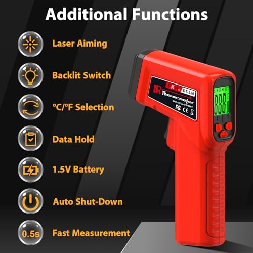 FKM Infrared Thermometer Gun Non-Contact Laser Thermometer Gun -58°F~986°F - color: Red