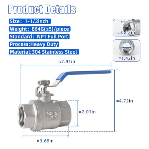 1-1/2 inch Ball Valve 2 Pack Full Port Female NPT Thread Shut Off Valve - size: 1-1/2 Inch