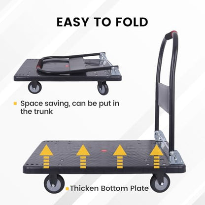 Foldable Push Cart Dolly 660 lbs,Moving Platform Hand Truck Black,with 360° Swivel Wheels, for Home Garage Workshops, Loading, Storage, Warehouse