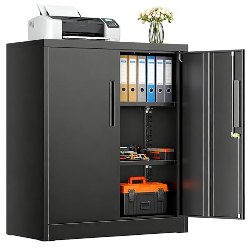 SUNCROWN Metal Storage Cabinets, 36”Locking Cabinet with Doors and Adjustable Shelves, Steel Utility Tool Garage Cabinets for Home, Office, Kitchen,Warehouse, Black - color: Black, size: 36"H x 32"W x 16"D