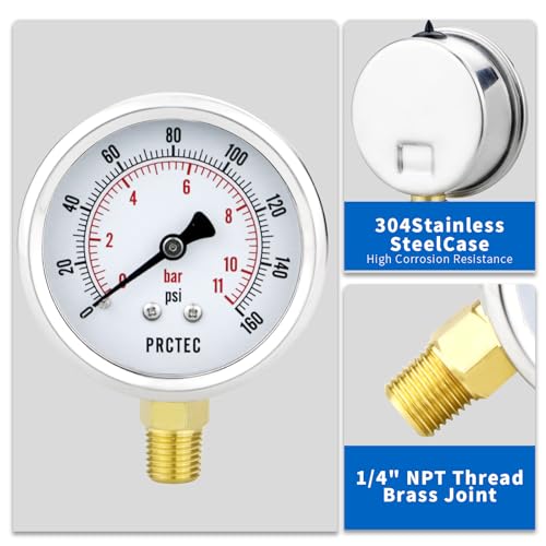 Dry Pressure Gauge NPT1/4,Low Pressure Gauge with 2.5 Inch Dial Size and 304 Stainless Steel Case,Lower Mount (0-30Psi) - color: 0-30Psi