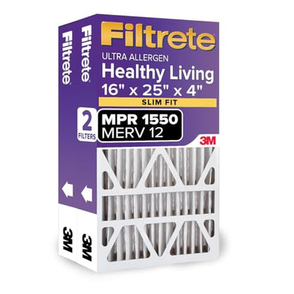 Filtrete 16x25x4(SlimFit), AC Furnace Air Filter, MPR 1550 DP, Healthy Living Ultra Allergen Deep Pleat, 2-Pack, Fits Lennox & Honeywell Devices (exact dimensions 15.5 x 24.5 x 3.75) - size: 16x25x4(SlimFit)