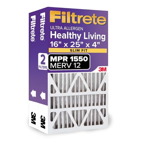 Filtrete 16x25x4(SlimFit), AC Furnace Air Filter, MPR 1550 DP, Healthy Living Ultra Allergen Deep Pleat, 2-Pack, Fits Lennox & Honeywell Devices (exact dimensions 15.5 x 24.5 x 3.75) - size: 16x25x4(SlimFit)