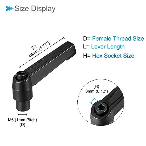 Clamping Lever Handles M6 Female Thread 46mm Lever Black Adjustable