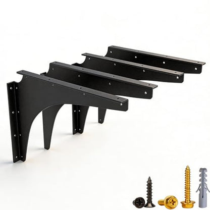 Heavy Duty Shelf Brackets - 1000 LBS Load Capacity, Industrial Steel Mounting Brackets for Shelves, Vanities, Countertops, Desks (4, Black, 20"x14") - size: 20"x14"