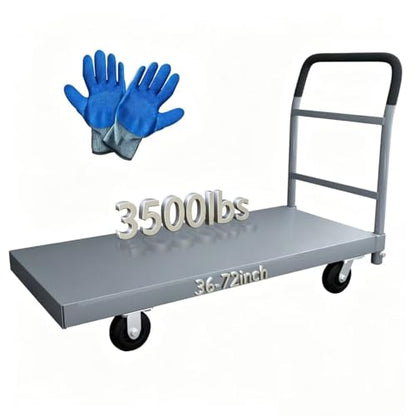 Heavy Duty Flatbed Cart, 3500LB Foldable Platform Truck Industrial Grade Weight Capacity, 36''W*72''L PlatformCart, Steel Hand Push Dolly Cart for Garden, Warehouse＆Yard (36 * 72) - size: 36*72