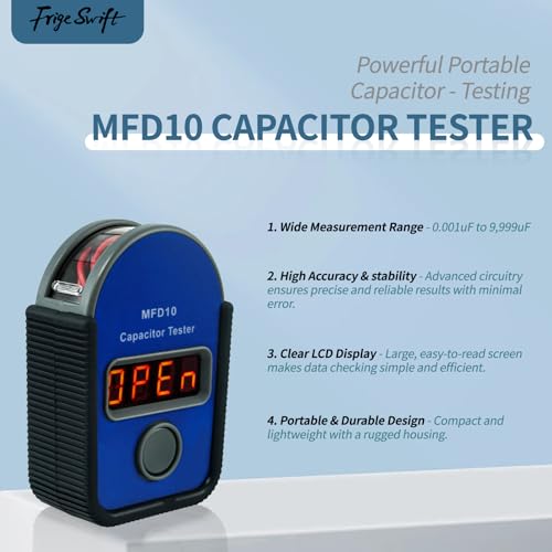MFD10 Digital Capacitor Tester with LED Display 0.001-9999μF, ±5% Accuracy