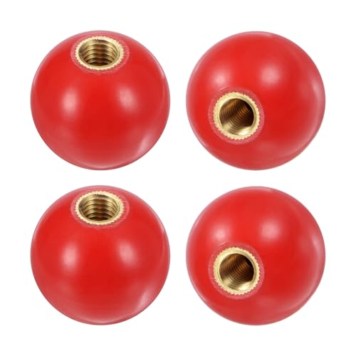 M METERXITY 4-Pack Threaded Ball Knobs, M10 Female Thread 35mm Dia. Thermoset Ball Knob for Lathe/Machine/Lawn Mowers, Round Phenolic Brass Insert Lever Handle [Red] - color: Red, size: M10x35mm