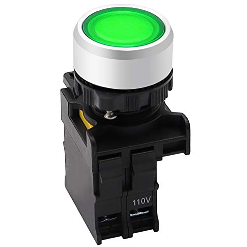 mxuteuk Green LED Light Voltage 110V-220V 22mm 1NO Waterproof IP65 SPST Momentary Push Button Switch 10A 600V LA155-A1-10D-G - color: Green 1NO