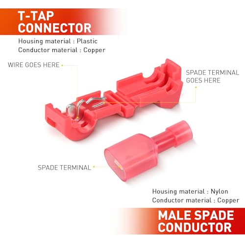 Nilight 120PCS/60 Pairs Red T-Tap Quick Splice Disconnect Wire Terminals - size: 120Pcs 22-16AWG