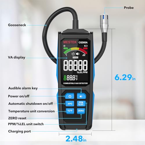 MESTEK Natural Gas Detector, Gas Leak Detector with Long Gooseneck, Locating The Source Like Propane, Methane, and Butane for Home and RV, Rechargeable