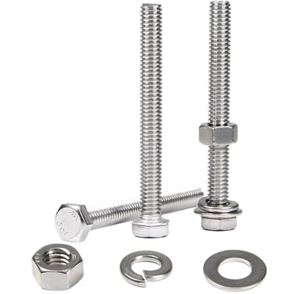 MroMax 5 Sets 5/16-18 x 5" Hex Head Screw Bolt, Nuts, Flat Washer & Spring Lock Washers Kits,Fully Threaded, Stainless Steel 18-8（304）, Bright Finish - size: 5/16-18 x 5" (5 Sets)