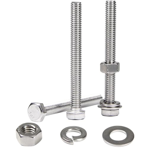 MroMax 5 Sets 5/16-18 x 5" Hex Head Screw Bolt, Nuts, Flat Washer & Spring Lock Washers Kits,Fully Threaded, Stainless Steel 18-8（304）, Bright Finish - size: 5/16-18 x 5" (5 Sets)