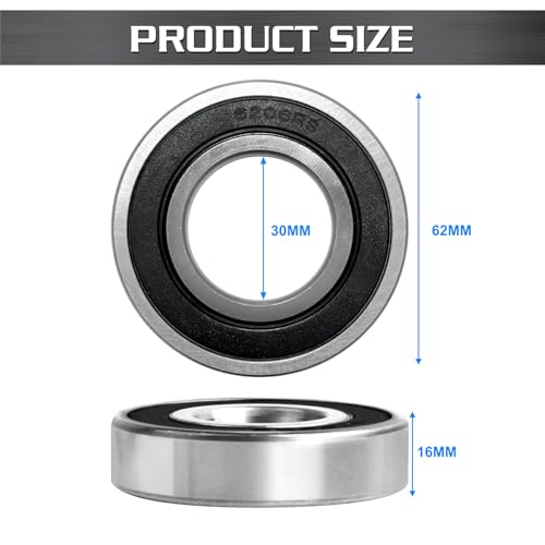 BBMB 6206-RS Double Rubber Seal Deep Groove Ball, P5 High-Precision and Strong Torque Performance, 30x62x16mm Chrome Steel Bearings (2Pack)