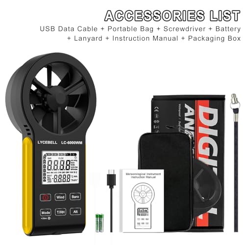 7-in-1 Anemometer Handheld CFM Meter for Wind Speed, Atmospheric Pressure, Wind Chill, Temperature, Humidity, Altitude, Dew Point Temp, Digital Air Flow Wind Gauge HVAC Outdoor Weather Meter