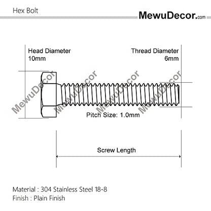M6-1.0 x 16mm Hex Head Bolts Hexagon Screws, 304 Stainless Steel 18-8, Plain Finish, Fully Threaded, 25 PCS - size: M6 x 16mm