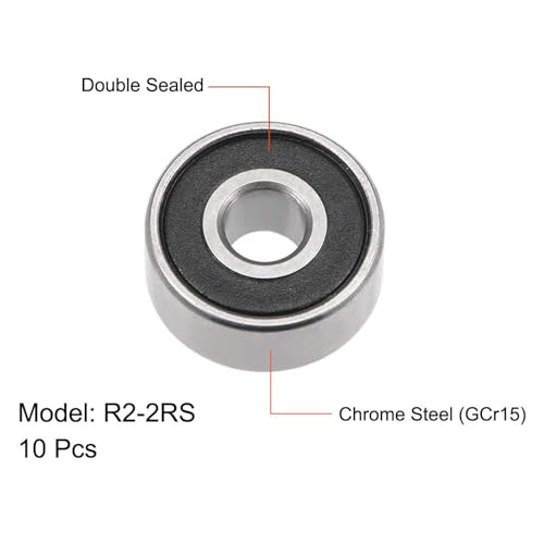 TOP-VIGOR 10Pcs R2-2RS Deep Groove Ball Bearings, Z2 1/8 Inch x 3/8 Inch x 5/32 Inch Double Sealed Industrial Bearings, Chrome Steel Skateboard Bearings for Electrical Instrument Equipment - size: R2-2RS, 1/8″x3/8″x5/32″