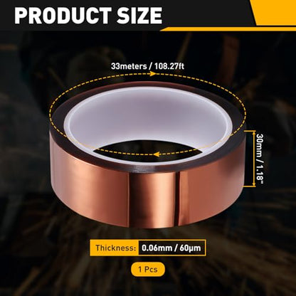 uxcell Heat Tape, 30mm x 33m (108ft) Polyimide Heat Transfer Sublimation Tape No Residue High-Temperature Resistant Tapes for Heat Press Soldering Circuit Board, Brown - size: 30mm x 33m (108ft)