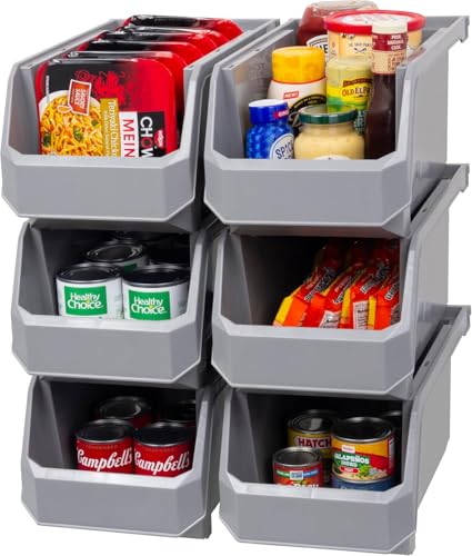 ReadySpace Large Stackable Plastic Storage Bins, 6-Pack, Grey - color: Grey, size: Large, 6-Pack