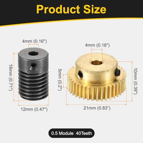 uxcell Worm Gear Set Right Rotation 40T 0.5 Module 1:40 Reduction Rate - size: Gear-4mm, Rod-4mm Bore, style: 0.5M-40T