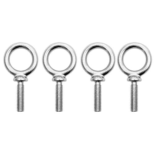QWORK 3/8"-16 Machinery Eye Bolts, 4 Pcs 316 Stainless Steel Marine Grade Shoulder Lifting Eye Bolt with 1-1/4" Shank, Rugged Threaded Fasteners for Boat Rigging, Docks & Industrial Use