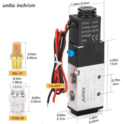 1/4" NPT Solenoid Valve 4V210-08, 5-Way 2-Pos, DC 24V, Out-of-Line - size: NPT1/4″, style: DC24/Out of line