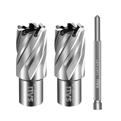SALI 2 pcs Annular Cutter Diameter 15/16 Inch with Weldon Shank 3/4" (with 2 Flats) Cutting Depth 1" Mag Drill Bit for Magnetic Drill Press HSS Fully Ground Drill with One 1/4"*3" Pilot Pin - size: 15/16"*1"
