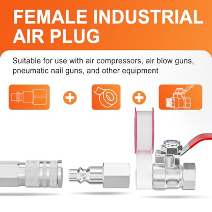 GASHER 5PCS 1/4" FNPT x 1/4" Flow 304 Stainless Steel Industrial Air Plug - size: 1/4" FNPTx1/4" Flow