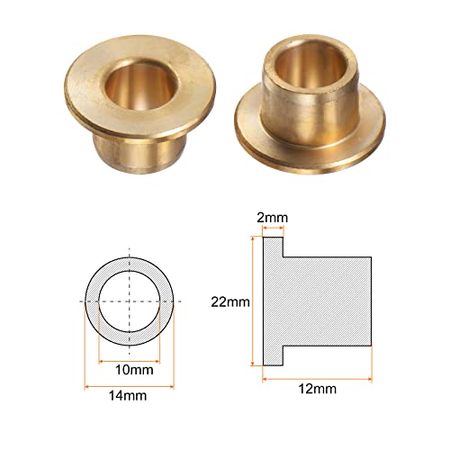 HARFINGTON 2pcs Flange Bearing Sleeve 10mm Bore 14mm OD 12mm Length 2mm Flange Thickness Bronze Bushing Self-Lubricating Bushings Sleeve for Industrial Equipment - size: 10mmx14mmx12mm