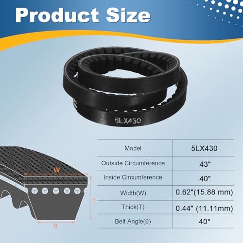 uxcell 5L430 Rubber V-Belt 43" Outer Circ 0.62" Width 0.44" Thickness - size: 5LX430