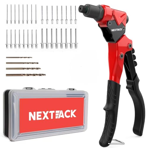 NEXTACK HD Pop Rivet Gun Tool Kit, 4 Drill Bits & 200 Blind Rivets - size: Single Hand Rivet Gun w/200 rivets