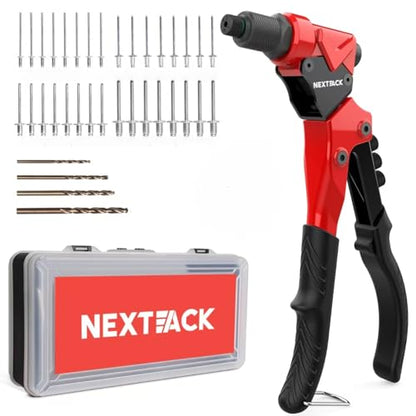 NEXTACK HD Pop Rivet Gun Tool Kit, 4 Drill Bits & 200 Blind Rivets - size: Single Hand Rivet Gun w/200 rivets