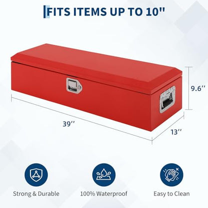 39" Truck Bed Steel Tool Box Lockable Storage - color: RED, size: 39x13x9.6 Inch