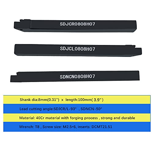 Mini Lathe Cutting Inserts DCMT21.51 Carbide Inserts with Boring Bar for Steel - color: 3pcs tool holders + dcmt21.51