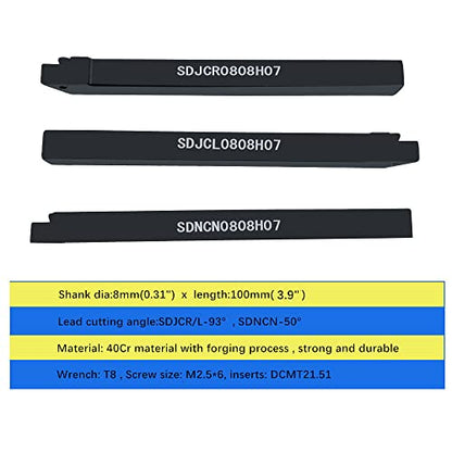 Mini Lathe Cutting Inserts DCMT21.51 Carbide Inserts with Boring Bar for Steel - color: 3pcs tool holders + dcmt21.51