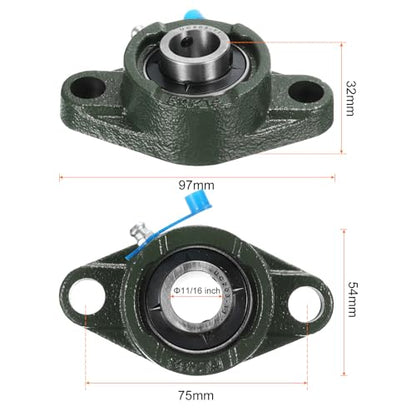 uxcell 2pcs UCFL203-11 Pillow Block Bearings 11/16 inch Bore Self Alignment, Solid Cast Iron Base Mounted Chrome Steel Bearings - size: UCFL203-11