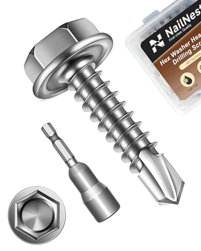 100PCS #8 x 3/4" Self Drilling Screws, Self Tapping Screws for Metal, 410 Stainless Steel Hex Washer Head Sheet Metal Screw, Bright Finish with 7mm Hex Socket - color: Silver, size: #8 x 3/4"