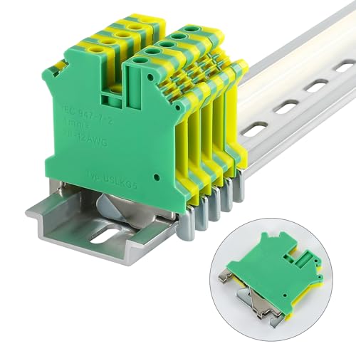 100PCS USLKG5 Wire Terminal Block DIN Rail Ground Circuit Application for 12-28 AWG 800V Electrical Cabinets Distribution Box,Solar Project,PLC Industrial Control Automation Panel DIY CNC RV - color: 100pcs Green