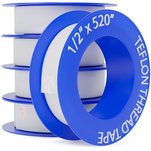 D-NYX 4 Rolls 1/2 Inch(W) X 520 Inches(L) Teflon Plumbers Tape, Duct Sealant Tape for Shower Head, Plumbing Thread Tap, Water Pipe Sealing Plumbers PTFE Thread Seal (5 Pack) - size: 5 Pack