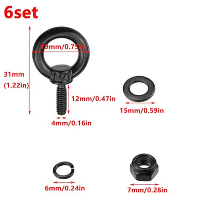 Antrader Lifting Shoulder Eye Bolts,M4 Lifting Ring Threaded Eyebolts,Black - size: M4-(With Lock Washers)