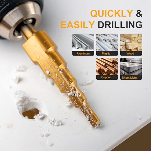 Step Drill Bit Set, 3PCS HSS Titanium Coated High Speed Steel Step Bits Covering 28 Sizes (1/8"-3/4") for Wood, Plastic, Sheet Metal with Portable Bag, Nice Gift for DIY Lovers - style: 3PCS Step Drill Bits Straight