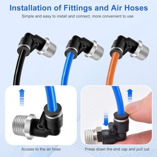 CNAODUN 12 Pcs Push to Connect Fittings 5/32 Inch Tube OD x 1/4 Inch NPT Thread Pneumatic Male Straight and Elbow Quick Connect Air line fittings - size: 5/32"OD x 1/4"NPT