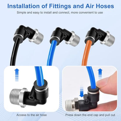 CNAODUN 12 Pcs Push to Connect Fittings 5/32 Inch Tube OD x 1/4 Inch NPT Thread Pneumatic Male Straight and Elbow Quick Connect Air line fittings - size: 5/32"OD x 1/4"NPT