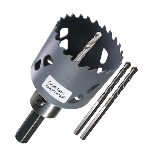 3” 76mm Inch Carbide Hole Saw Cutter Multi-Purpose Hole Saw Bit for Hardy Plank MDF Air Brick Nail Embedded Wood 2.36” Depth Up to 30X More Cuts - color: 3"