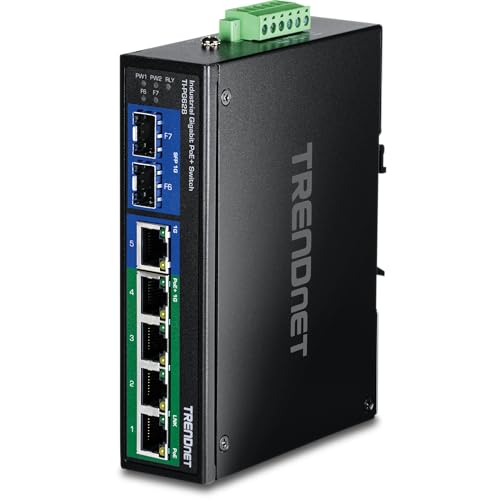 TRENDnet 7-Port Industrial Gigabit PoE+ DIN-Rail Switch, TI-PG62B - style: 6 port PoE Switch w/ Boost Voltage